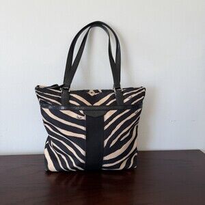 Coach Zebra Print Canvas Tote Bag Black and Tan GUC